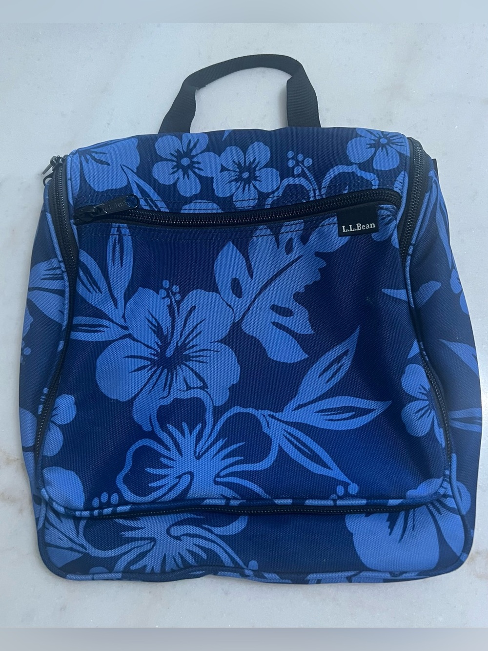L.L.Bean Personal Organizer Hanging Travel  Bag Floral Blue Hibiscus Pattern